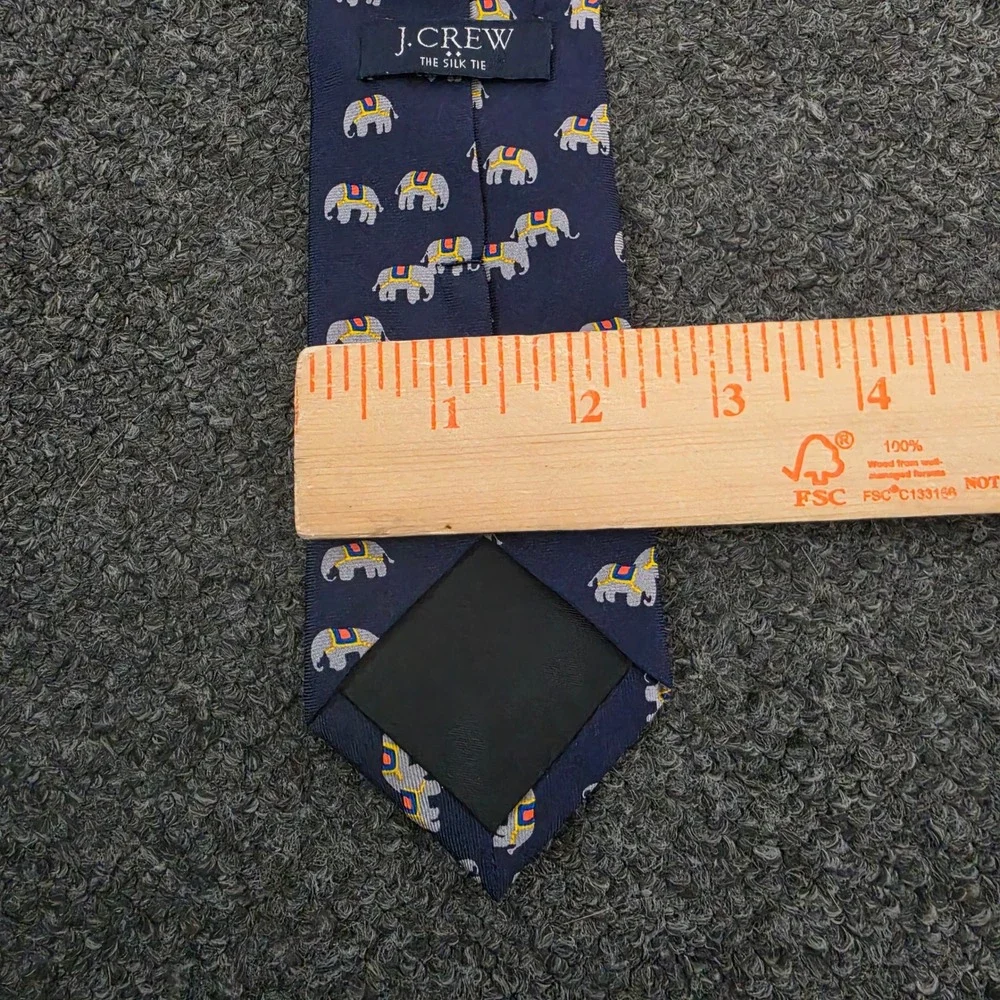 J.Crew Silk Tie Navy Blue Mens OS‎ Elephant Print Novelty Preppy Animal Motif